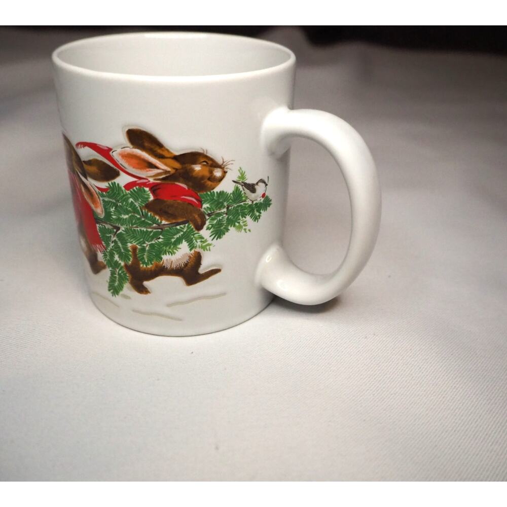 Vintage Otagiri Japan Christmas Bunny Coffee Mugs Set of 2 Gibson Greetings
